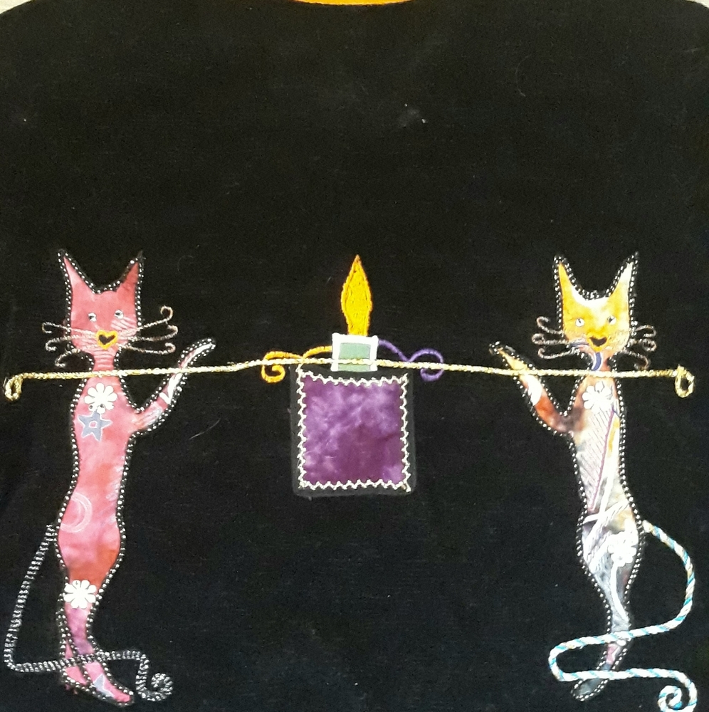Vintage DK Daniel K Black + Orange Cat Creations Black Embellished Cardigan - Picture 13 of 14